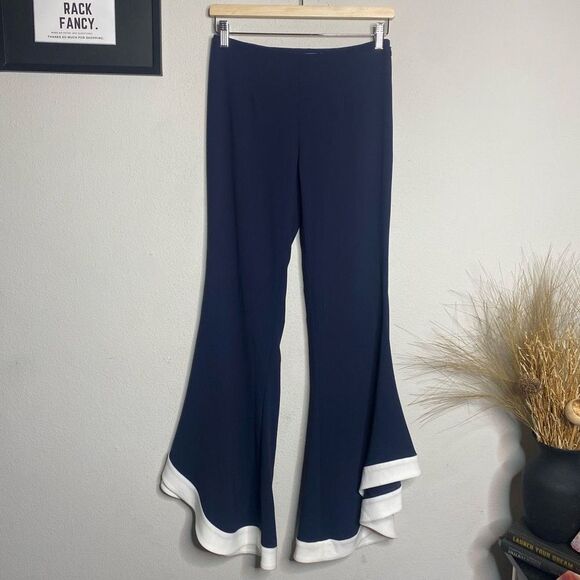 Elegant Navy and White Flare Pants Galvan - Picture 2 of 10